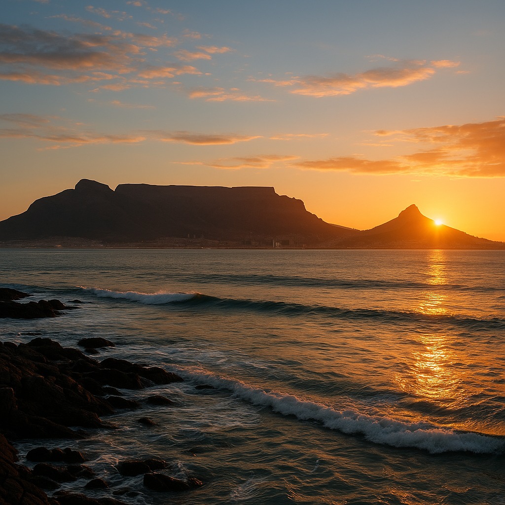 Aerial view of Lion's Head mountain in Cape Town at sunset