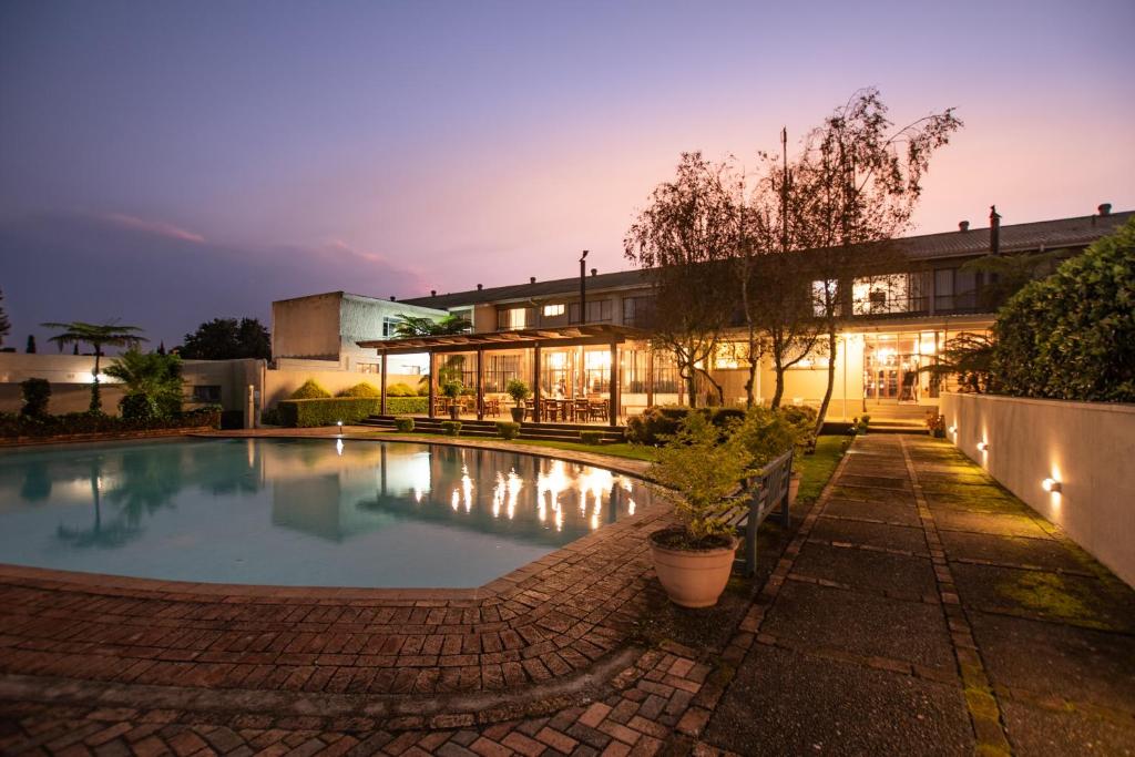 The unique, art-filled exterior of the centrally located Graskop Hotel.