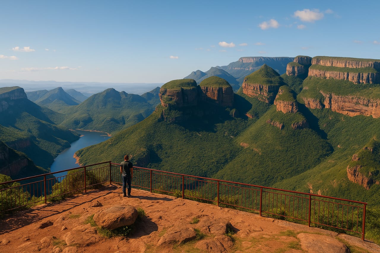 The iconic Three Rondavels viewpoint on the Panorama Route